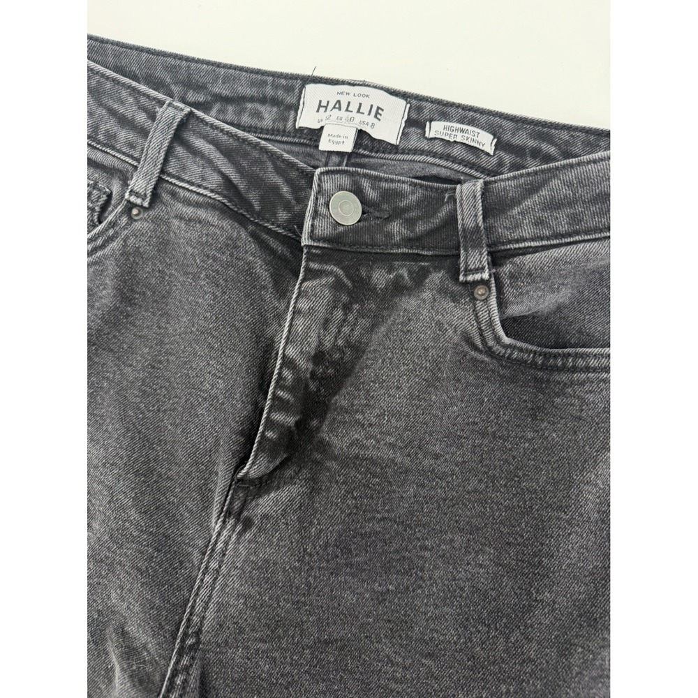 New Look Hallie Highwaist Super Skinny Jeans Black Distressed Ripped Knee Size 8